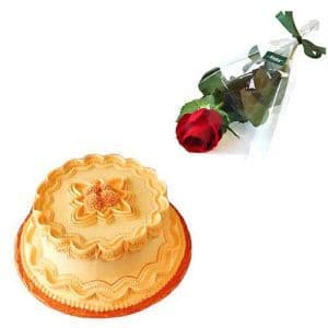 Cake with Single Red Rose n Teddy
